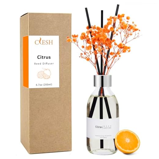 Clesh Reed Diffuser Set, 6.7 oz Citrus Scented Diffuser with Sticks, Home Fragrance Reed Diffuser for Bathroom Shelf Decor