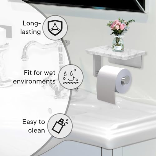 Nodafuer 121212 Toilet Paper Holder With Natural Marble Shelf For Bathroom Washroom,Wall Mounted Tissue Holder Suitable thumb #4