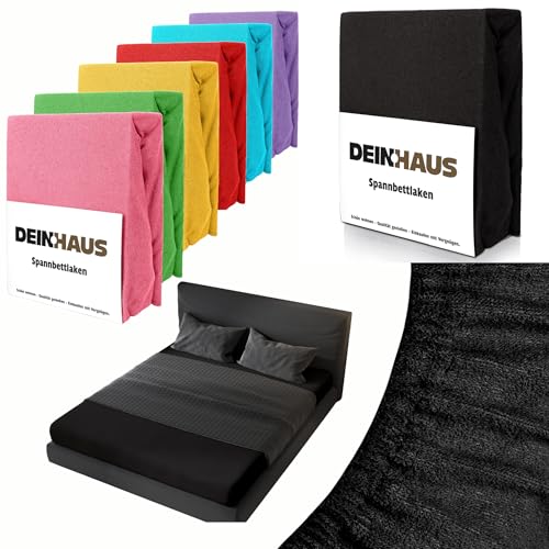 DH DEIN.HAUS Frottee Spannbettlaken 140 x 200 cm – Baumwolle, mit Gummizug, weich & pflegeleicht, Bettlaken – Farbe: schwarz