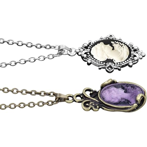 5 Pieces Lot Lady Queen Cameo Necklace Set For Women Color Design Assorted Victoria Pendant Blue White Purple Pink Brown Cameo Bead Vintage Look Fashion Jewelry4