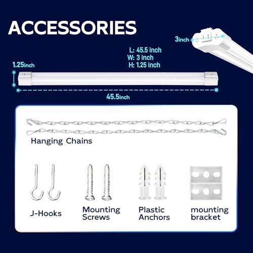 Image of hykolity 4FT LED Shop Light,4400LM,42W [250W Equivalent], 5000K Daylight | Utility Linkable Shop Light Fixture,Hanging or Surface Mount, with Power Cord,Shop Lights for Workshop,ETL,White,6 Pack