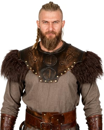 keland Armadura Pecho Medieval Armadura Cuero Vikingo Hombres Mujeres Accesorio Larp (Marrón-1)