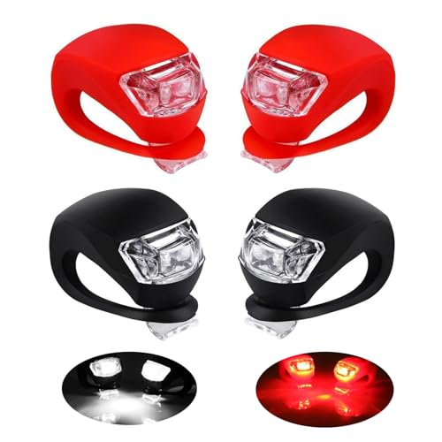 JIEYUCHU Luz Bicicleta, 4 Piezas Luces Bicicleta Delantera y Trasera para Ciclistas, Corredores (Rojo y Negro)