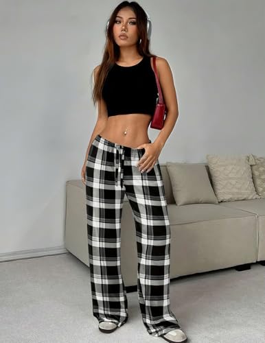 Image of Ekouaer Women Pajama Pants Comfy Pj Bottom with Pockets Stretch Plaid Sleepwear