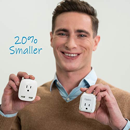 Image of Ceptics Germany, Korea Travel Plug Adapter Set, 20W PD & QC, Safe Dual USB & USB-C - 2 USA Socket - Use in Schuko, France, Russia, Netherlands - Includes Type E /F SWadAPt Attachments