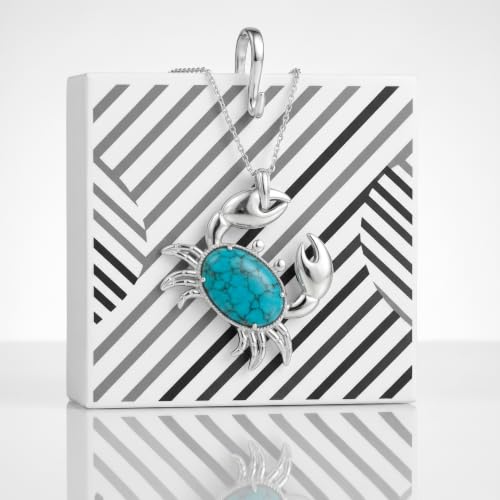 Collier en argent 925 véritable et pendentif crabe en turquoise - 2