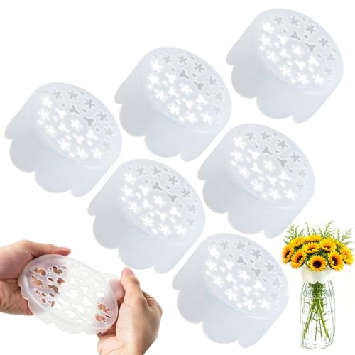 Dacthuw Silicone Flower Arranging Grid, 6-Pack Reusable Stretchy Vase Grid Fits 3-4 Inch Openings, Flexible Flower Frog for Bouquets, DIY Centerpieces, Wedding Party Decor