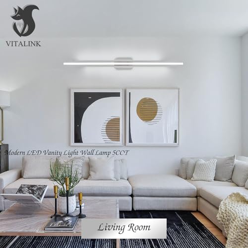 Image of 55 Inches Nickel LED Modern Bathroom Vanity Light Fixtures Dimmable 5CCT Vanity Light Bar Over Mirror 3-Light Wall Light for Bathroom Over Mirror Picture Light