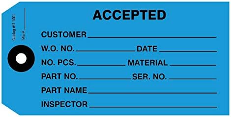 100 Pack Accepted Tag, Size #5, Blue 4-3/4" x 2-3/8"