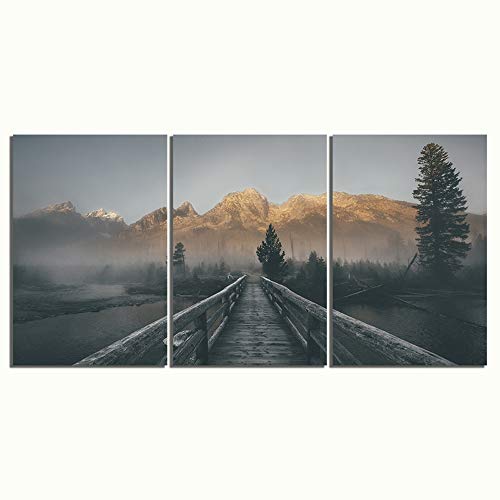 Peinture 3 pièces montagne pour habiller un grand mur vide de salon sans surcharge