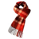 October Elf Christmas Plaid Scarf for Women Fashion Cashmere Feel Scarf Winter Warm Lattice Large Scarves Holiday Gift for Men & Women (Plaid-Coffee+Red（14.6