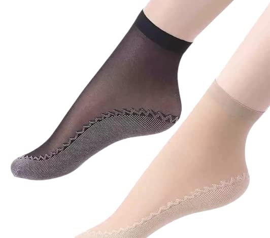 akado Women Nylon Breathable Ankle Length Summer Mesh Sheer Ultra Thin Transparent Socks Free Size Black-Beige Pack of 2-picture-20