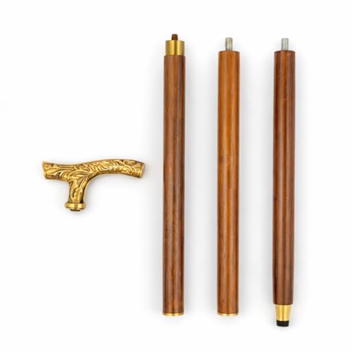 Image of ITOS365 Premium Wooden Walking Stick for Men & Women | Detachable 3-Piece Cane with Brass Designer Handle | Travel-Friendly Support Stick with Anti-Slip Rubber Tip