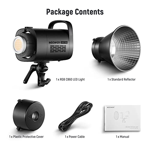 NEEWER CB60 RGB 70W LED Video Light with App Control, Bowens Mount COB Full Color Continuous Output Lighting 18000Lux/1m CCT 2700K-6500K CRI97+ 17 Scenes for Photography/Studio Video Recording