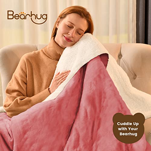 Bearhug Electric Throw Blanket 50" X 60", Reversible Velvet & Sherpa Heated Throw, 5-Year Warranty, 6 Heating Levels & 4H Auto Off, Over-Heat Protect, Etl Certification, Machine Washable #TOP5