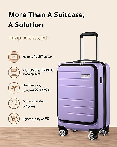 Luggex Purple Carry On Luggage 22X14X9 Airline Approved, Hard Shell Luggage With Usb Port, Travel Suitcase With Wheels And Pocket Compartment #TOP7