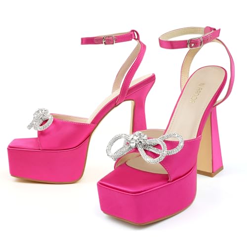 JENN ARDOR Women's Platform Heels Lace Up High Stroppy Sandals Butterfly Heeled Chunky Prom Shoes for Club Party Date (tie-up/buckle)