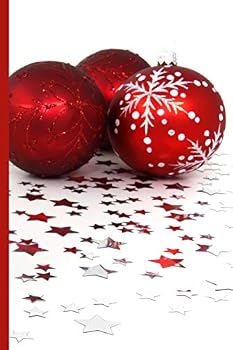 Paperback Christmas 2 Group of Red Ornaments Surrounded by Stars: Wide Ruled Notebook Book