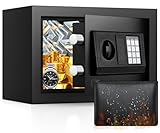 Klein Tresor für Zuhause, 15L Digitaler Möbeltresor Klein mit Feuerfester Wasserdicht Geldtasche, Heimtresor mit Zahlencode und Schlüssel, Wandtresor Sicherheitssafe für Geld Medikamente Schmuck