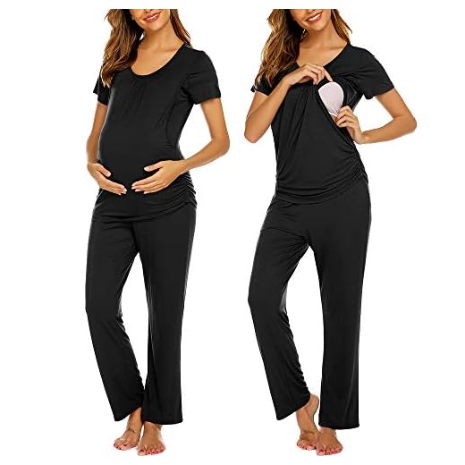 Ekouaer Women's Ultra Soft Maternity Nursing Pajamas Cotton Sleepwear Set Soft Pregnancy Breastfeeding Hospital PJ Set Black M