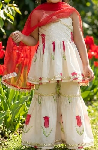 Image of Ethnic kurta for girls | Kids Salwar Suit Set | Girl's Printed top Sharara Dress Set for kids girls