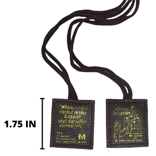 Needzo Brown Stamped Leather Scapulars Catholic Necklace for Men and Women, Scapular with Our Lady of Mt Carmel on the Front and Her Promise of Salvation, 21 Inches3