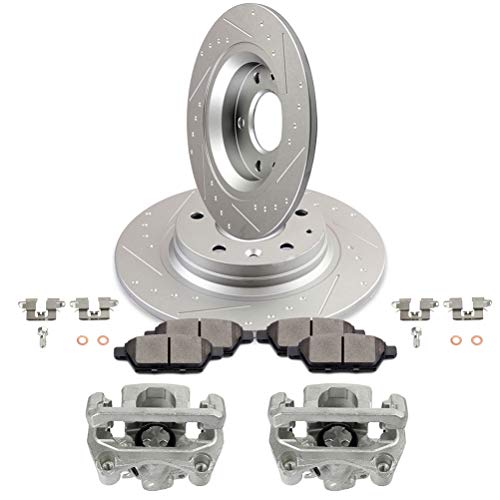 Image of SCITOO Rear Brake Kit [4] Brake Pads [2] Brake Rotors [2] Brake Disc Calipers w /Bracket Compatible With 2006-2012 for Ford for Fusion,2007-2012 for Lincoln for MKZ