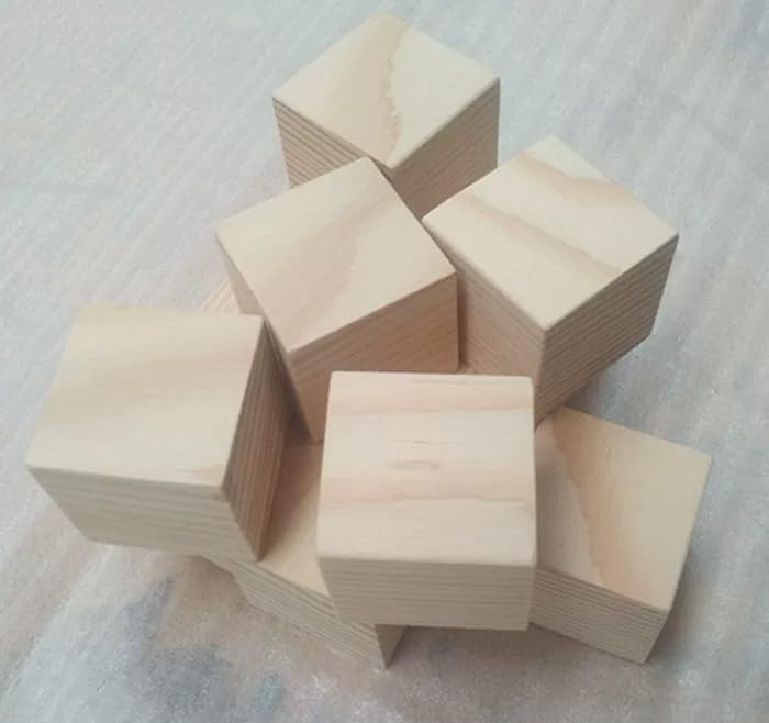 Natural Wooden Blocks Cubes Wood Art Craft Square DIY Crafts Toys 8mm - 60mm (5,8mm x 8mm)