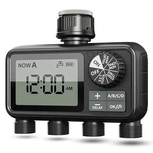 Image of LABART Sprinkler Timer, 4 Outlets Programmable Water Timer with Brass Inlet for Garden Hose, Outdoor Hose Timer with Rain Delay /Manual /Automatic Watering System, Digital Irrigation Timer for Yard /Lawn