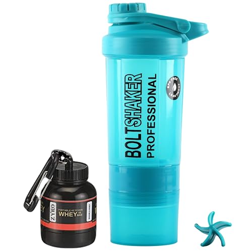 Image of Zyro Protein Funnel & Bolt Protein Shaker Bottle with Blending Mixer Ball 600 ml Shaker (Pack of 2, Multicolor, Plastic)