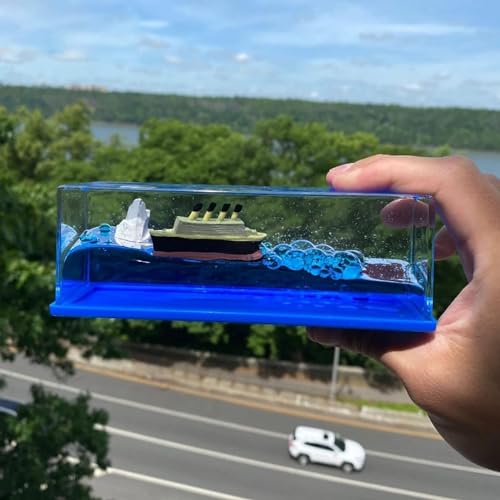 Image of JEBISON Acrylic Car Interior Dashboard Decoration, Titanic Wave Cruise Ship, Liquid Wave Cruise Ship Decoration, Nautical Showpiece for Show Piece for Home Decor, Living Room, Office, 20 x 12 Cm