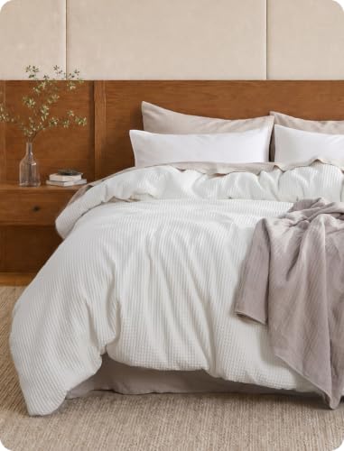 Bedsure PureWoven Cotton Waffle Weave Duvet Cover White Duvet Cover Only
