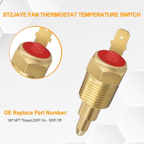 Stzjaye 24XZ1164 3/8 Inch Npt Fan Thermostat Fan Switch, 200'F On - 185'F Off, Automotive Engine Electric Radiator Cooling Temperature Switches thumb #1