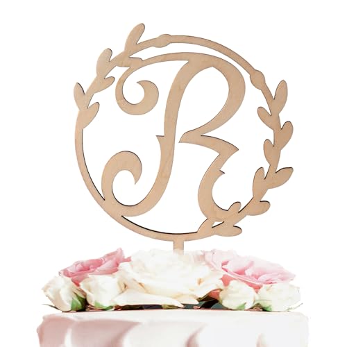 LINGTEER Personalized Inital Letter R Wooden Cake Topper Perfect for Birthday Rustic Wedding Anniversary Party Keepsake Decoration