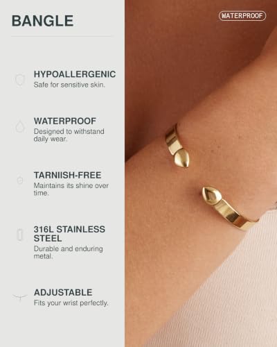 Image of PAVOI Waterproof Bangle Bracelets for Women, 14K Gold Plated Mantra Cuff | Inspirational Engraved Adjustable Mantra Cuff Bangle Bracelet, Personalized Jewelry Gift for Her Gifts