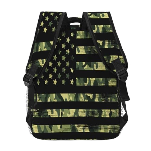 Camouflage Green Camo American Flag Lightweight Backpack Travel Casual Bags for Women or Men 15.7 Inches4