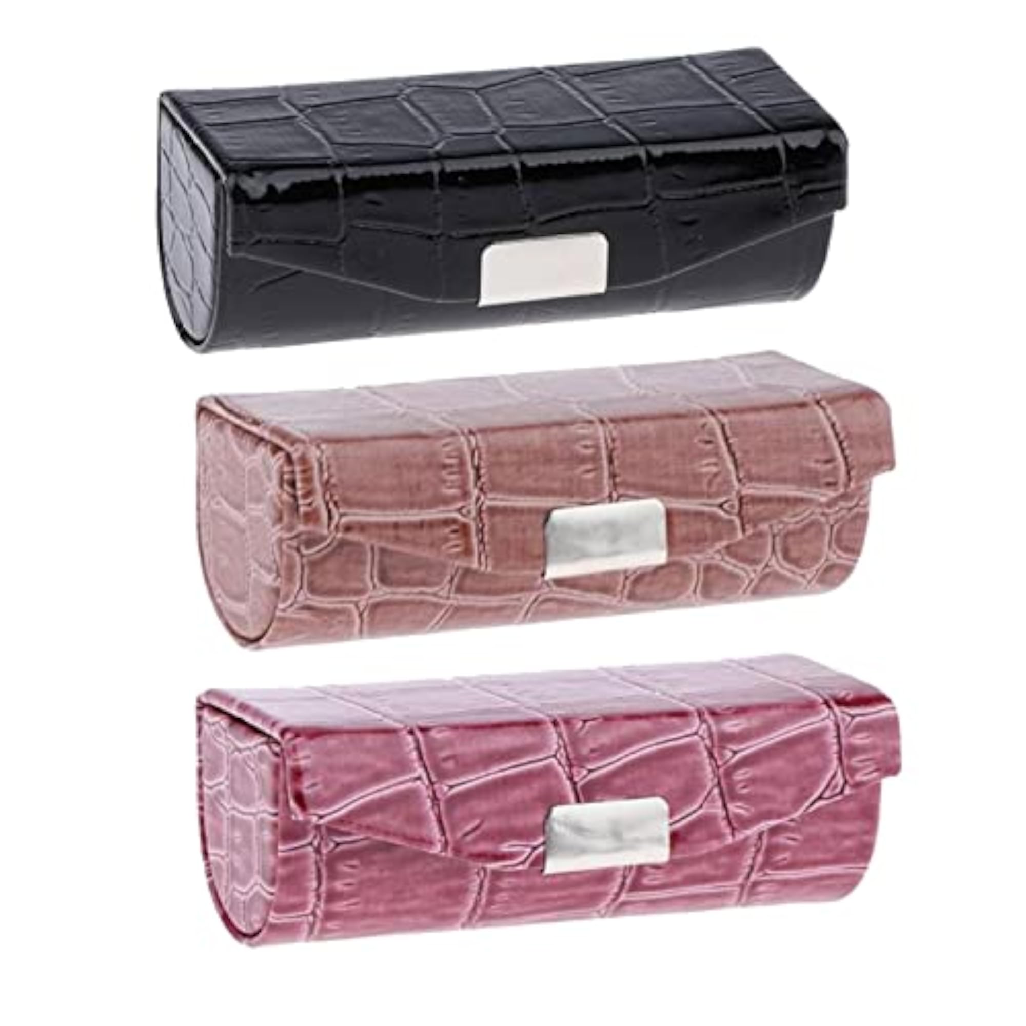 3x PU Leather Lipstick Case Holder in Dark Brown, Black, and Brown