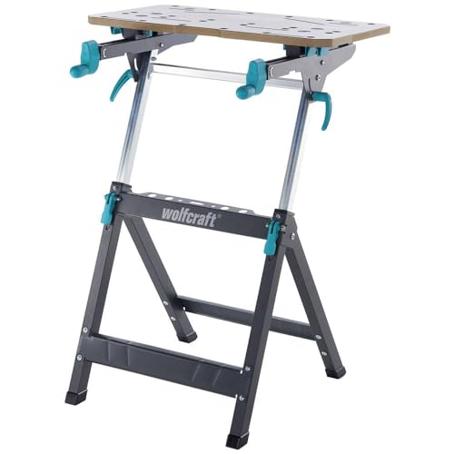 wolfcraft Mesa de sujeción y Banco para máquinas Master 750 Ergo I Altura Regulable I Tablero Giratorio con Ajuste rápido   Fabricado en Europa I Fácil de Plegar y Transportar I 6871000