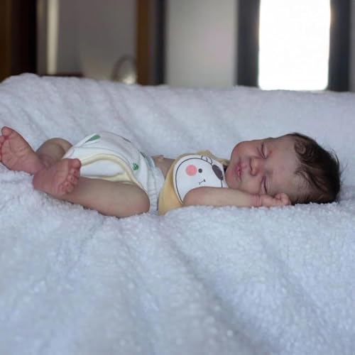 RXDOLL Asleep Reborn Babypuppen Silikon Ganzkörper Mädchen 18 Zoll Realistische Neugeborene Puppe Wasserdicht Lebensechte Babypuppen, die Echte Silikon Babies Puppe für Mädchen Geschenke – Bild 6