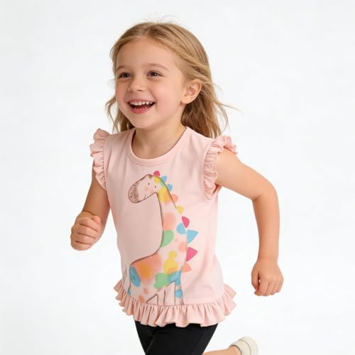 Image of Toddler Baby Girl Short Sleeve Giraffe T-Shirt Ruffle Sleeve Cotton Unicorn Tank Tops Tee