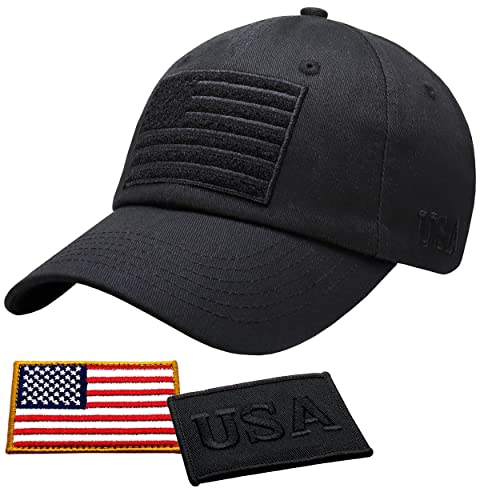 Image of Antourage American Flag Unisex Baseball Hat for Men and Women | USA Flag Mesh Snapback Flat Visor Cap + 2 Patriotic Patches