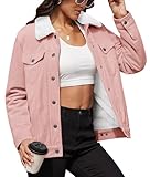 MAGCOMSEN Women's Corduroy Jacket Sherpa Button Up Coat Fleece Lined Warm Cozy Heavyweight Jacket with Pockets Light Pink S