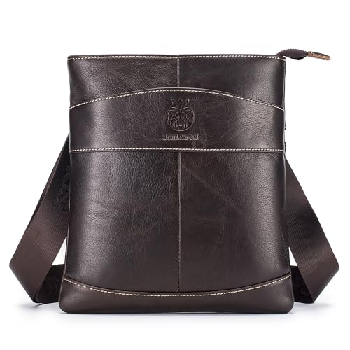 LUKZIJAES Lightweight Genuine Leather Men Crossbody Shoulder Bags Messenger Bag Vintage Mens for Business Everyday Casual Travel (6#-Coffee)