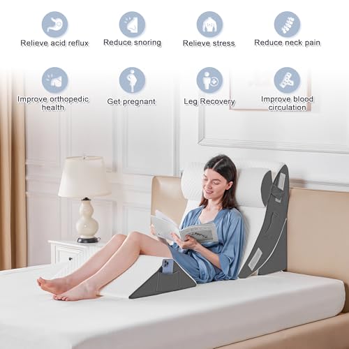 4PCS Orthopädische Bett Keil Kissen Set zum Schlafen, Post-Chirurgie Schaum Kissen für Körper, Rücken und Beine Schmerzlinderung, Dreieck verstellbare Stützkissen mit Säure Reflux Schlafkissen Grau