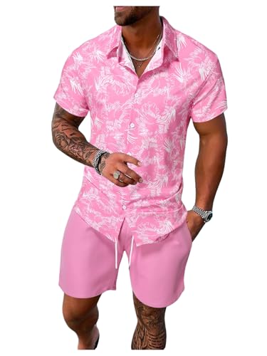 COZYEASE Men's Button Down Short Sleeve Shirt and Short 2 Piece Outfits Sets Summer Casual Hawaiian Beach Shirt with Shorts
