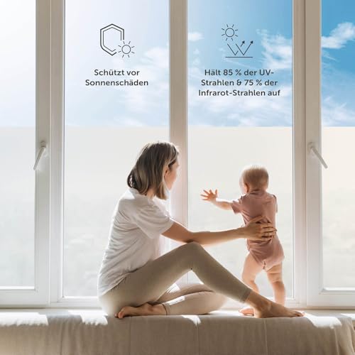 Blumtal Fensterfolie 60x200 cm Blickdicht & statisch haftend + Rakel - zuschneidbare Sichtschutzfolie Fenster + UV-Schutz - Milchglasfolie selbstklebend - Fensterfolie Milchglas Weiß Frosted-Look
