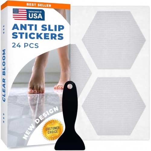 Clear Bloom Anti-Slip Shower Stickers, Non-Slip Bathtub Floor Grip, 24 Pack