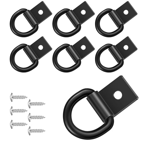 garini Black D Ring Tie Down Anchors 6Pcs Heavy Duty D Ring with Screws Surface Mount Hooks Securing Cargo for Trailer Truck Bed Or Deliveries