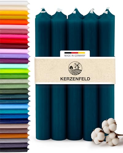 Bunte Stabkerzen Durchgefärbte, 10 Stück, 180mm x 22mm, Spitzkerzen, 8+ Stunden Brenndauer, Made in Germany - Ohne Tropfen & Rußen - Unparfümierte und RAL-Zertifizierte Tafelkerzen