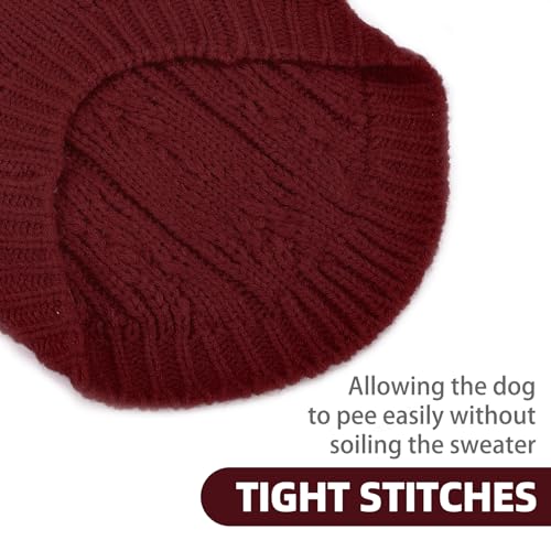 Image of PUPTECK Dog Sweater, Turtleneck Warm Knitted Pullover Coat, Thick Cable Knitwear Clothes in Winter, Pet Apparel Outfits for Small Medium Dogs, for Cold Weather Indoor & Outdoor, Deep Red M